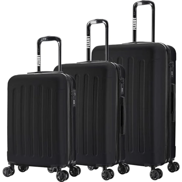 Flexot® F-3045 | Koffer mit V-Erweiterung | Alu-Teleskopgriff | 360° Räder leise rollend | Reisekoffer | Trolley | Handgepäck und Aufgabegepäck | (Schwarz, 3er Set, M-L-XL) – Bild 1