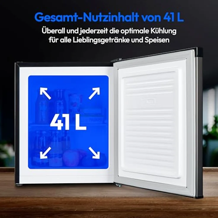 MEDION mini Kühlschrank (mit Eisfach, 41 Liter Nutzinhalt, klein, höhenverstellbare Füße, für Getränke Speisen Eis, wechselbarer Türanschlag, MD37724) – Bild 4