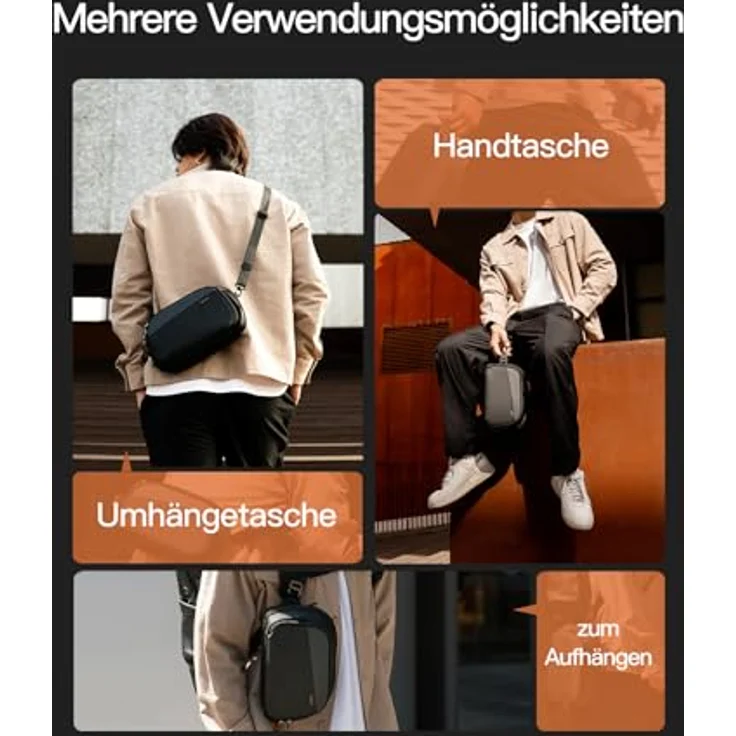 Inateck Umhängetasche Electronik-Organizer, wasserdichte Zubehörtasche mit 12 Fächern, tragbar – Bild 6