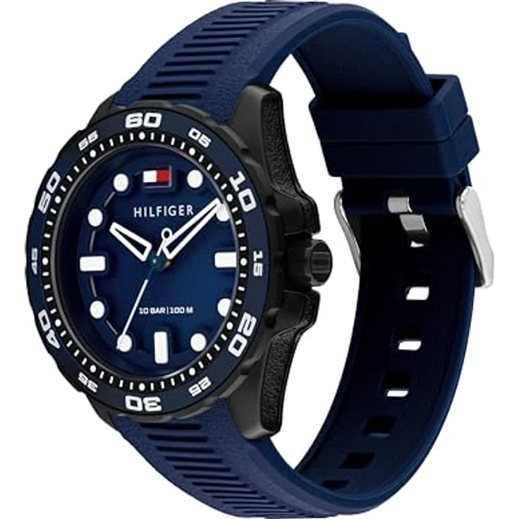 Tommy Hilfiger Analoguhr für Herren, 40 mm Edelstahlgehäuse, blaues Silikonarmband, wasserdicht bis 100 m – Bild 2