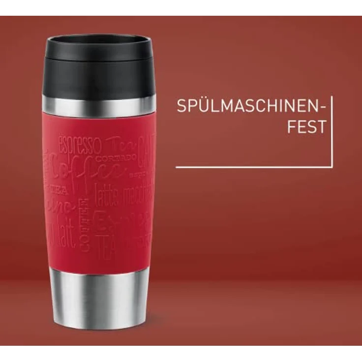 Emsa N20204 Travel Mug Classic Isolierbecher 0,36 Liter | neuer Komfort-Schraubverschluss | Edelstahl | 4h heiß und 8h kalt | 100% dicht | spülmaschinenfest | 360°-Trinköffnung | Dunkelrot – Bild 4