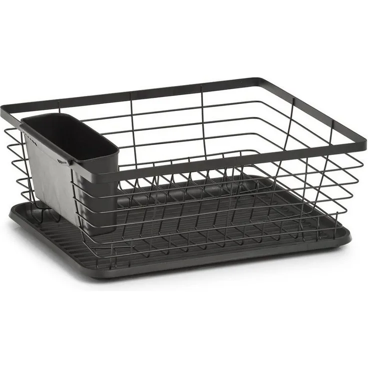 Zeller Present Geschirrständer, Metall, mit Besteck-Box u. Auffangmatte, Industrial Design, 8 Teller Kapazität, Kunststoff Auffangschale, pflegeleicht