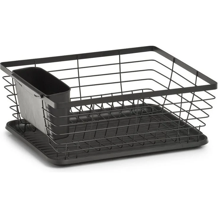 Zeller Present Geschirrständer, Metall, mit Besteck-Box u. Auffangmatte, Industrial Design, 8 Teller Kapazität, Kunststoff Auffangschale, pflegeleicht