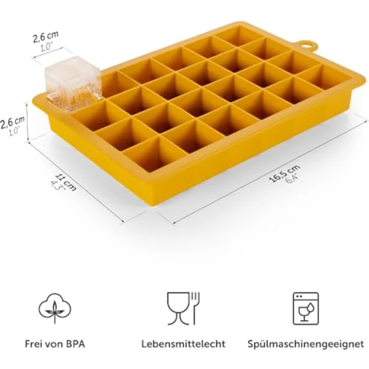 Blumtal Eiswürfelformen Silikon 2x24er, BPA-freier Eiswürfelmaker für 2,6 cm Eiswürfel, Schwarz-Blau und Spicy Mustard – Bild 2