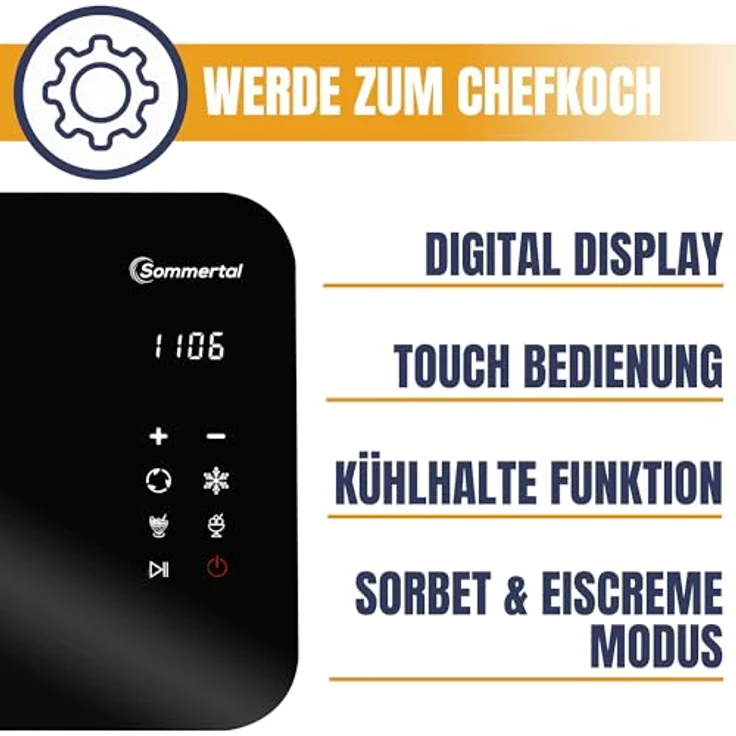 Sommertal Eiscreme Maschine ICE1500 3-in-1 Eismaschine, Joghurtbereiter & Sorbet, Eiscrememaschine aus Edelstahl mit Kühlhalte Funktion, Speiseeis zum selber machen, 1,5L, 150 W mit Kompressor – Bild 2