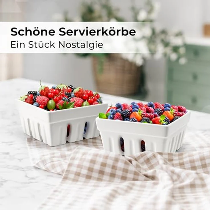 MIAMIO Beerenkorb Keramik 2er Set, stilvolle Aufbewahrung für Obst und Gemüse, spülmaschinenfest, moderne Deko Obstschale für die Küche – Bild 3