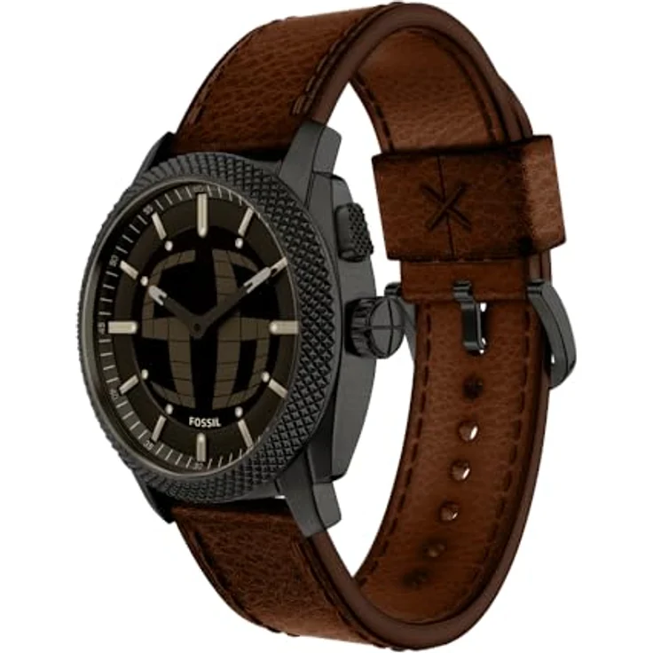 Fossil Machine Uhr für Herren, 41-mm Ana-Digi-Bigtic-Uhrwerk, schwarzes Edelstahlgehäuse, braunes Lederarmband, wasserdicht bis 50 m – Bild 3