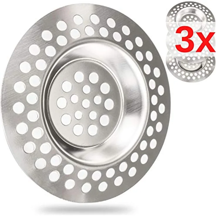 Your Day Mate Abfluss Sieb, 3er Set, Ø 70 mm, geeignet für Abflüsse ab Ø 42 mm innen, ragt 9.5 mm tief in den Ausguss, Spülen Sieb mit optimierter Passform, Abflusssieb Küchen Spülbecken, ideal für Spüle, Dusche