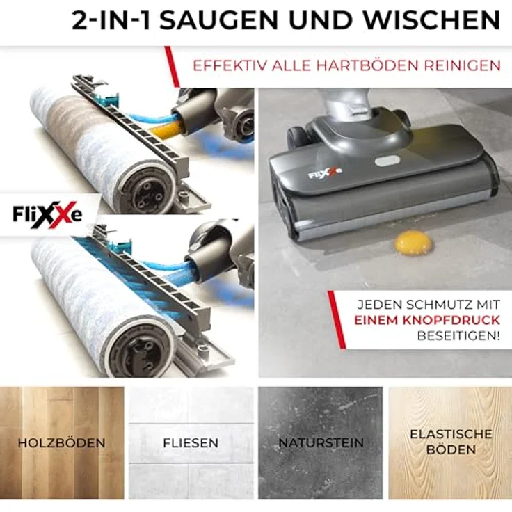 Flixxe X3 Premium 2-in-1 Nass-Trockensauger, kabellos, 200W Leistung, 40 Min Laufzeit, Selbstreinigung, X-Sense Technologie, beidseitige Kantenreinigung, grau, inkl. 2 Liter Reinigungslösung – Bild 3
