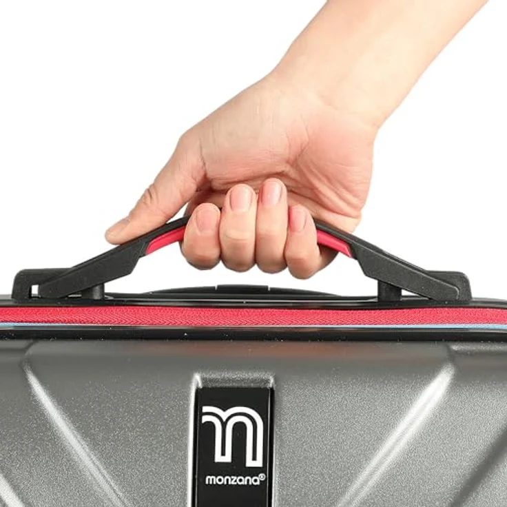 MONZANA® Kofferset 3tlg Hartschalenkoffer M-L-XL, grau, erweiterbar mit TSA Schloss, 4 Doppelrollen, ABS+PC Material, komfortable Gel-Griffe – Bild 5
