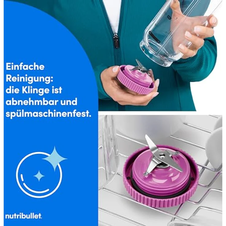 nutribullet Smoothie-Maker NB Flex Portable NBP013VT, Violett, 0,59 l Fassungsvermögen, mit Edelstahl-Mixklinge und USB-C Ladefunktion – Bild 7