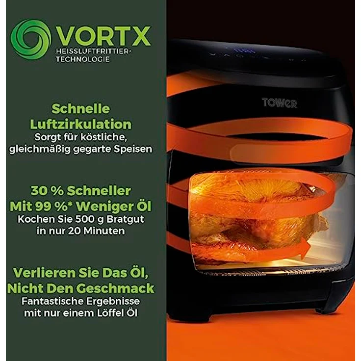 Tower T17076 Xpress Pro Combo 10-in-1 Digitale Heißluftfritteuse mit Schneller Luftzirkulation, 60-Minuten-Timer - Airfryer Airfryer Heißluftfritteuse XXL 11 l - 2000W - Schwarz – Bild 3