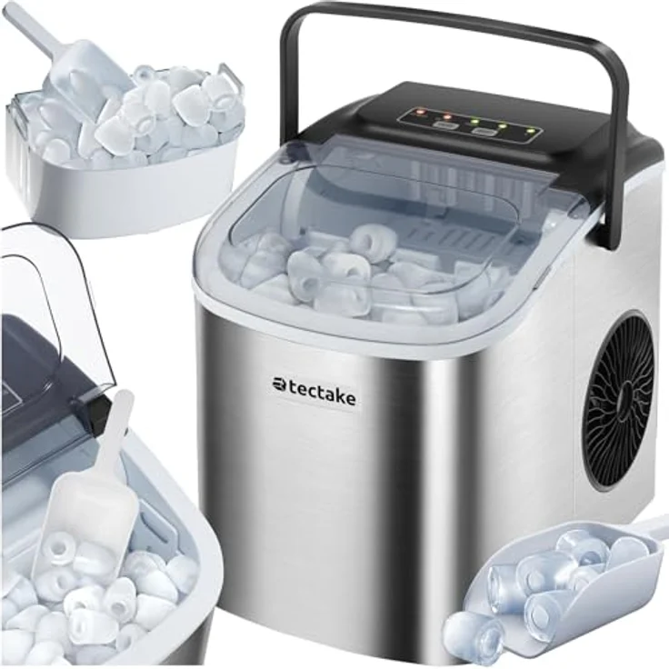 tectake® Eiswürfelmaschine, Ice Maker, Eiswürfelbereiter mit 2 Eiswürfelform für kleine und große Würfel, silber – Bild 1