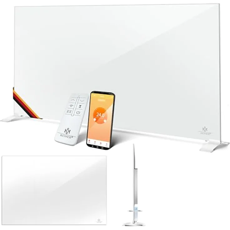KESSER® Infrarotheizung 520W Aluminiumheizung Energiesparend 2in1 Standgerät & Wandmontage mit Fenstererkennung & App-Steuerung - Thermostat Infrarot Heizpaneel in Silber