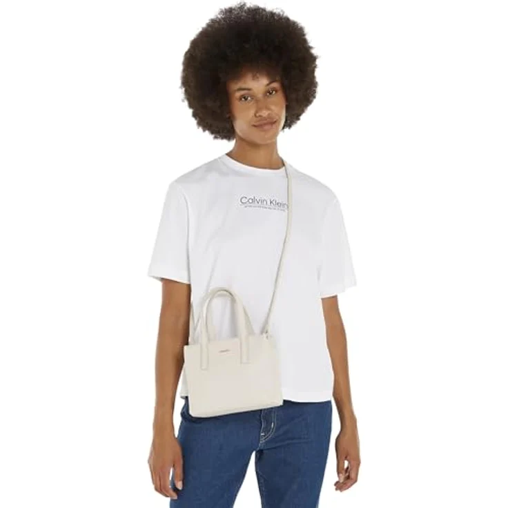 Calvin Klein Shopper CK MUST MINI TOTE_PU/NUBUCK, Damen Handtasche Dk Ecru, Henkeltasche Schultertasche  – Bild 3
