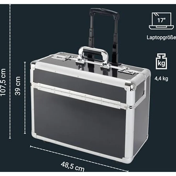 Alumaxx Pilotenkoffer, Carbonoptik, herausnehmbares Organizerfach, Silber-Schwarz, 41 l – Bild 2