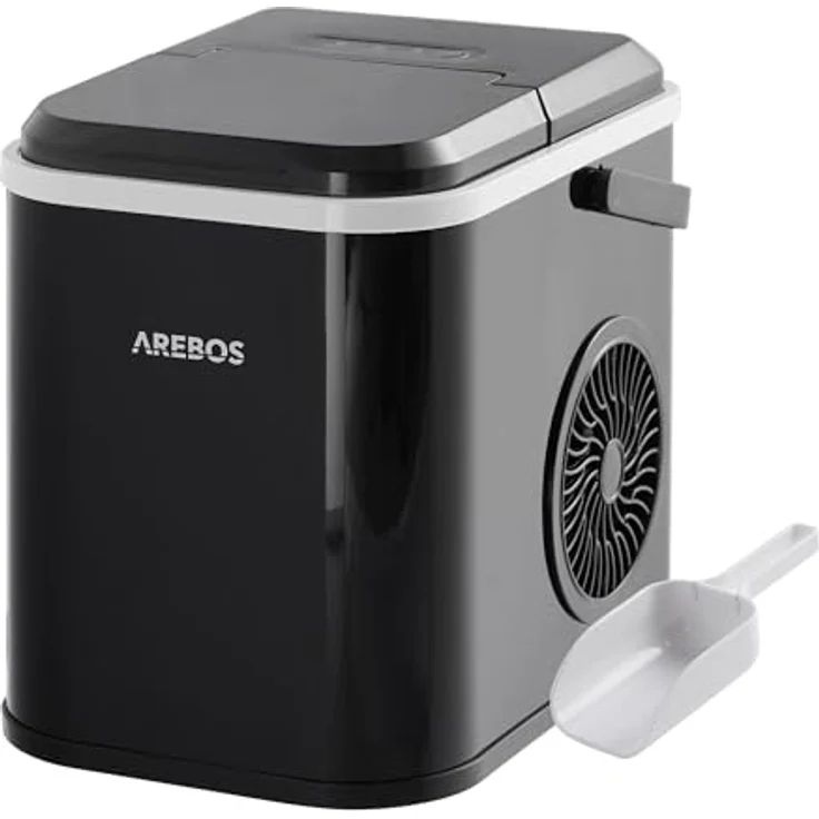 Arebos Eiswürfelmaschine | Ice Cube Maker | 12 kg / 24 h | 10-15 Minuten Produktionszeit | 1,1 Liter Wassertank | Eiswürfelbereiter | Leise | Selbstreinigungsfunktion | Schwarz – Bild 1
