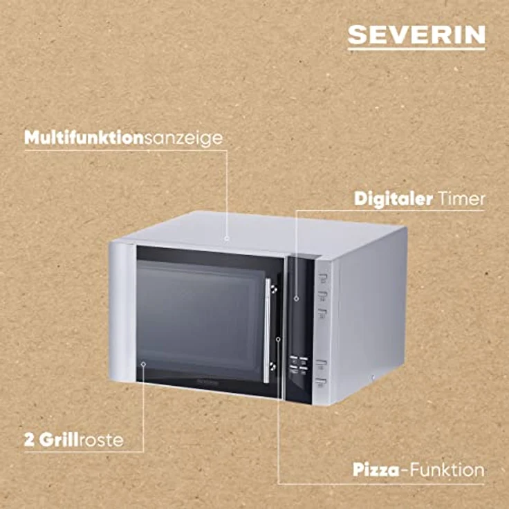 Severin MW 7775 3-in-1 Mikrowelle, 30 Liter Garraum, 900 Watt, mit Grill, Heißluft, Pizzafunktion, grau, schwarz – Bild 4