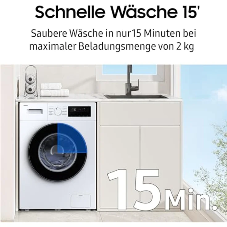 Samsung WW3000FM, 9 kg SLIM Waschmaschine mit Hygiene-Dampfprogramm, Frontlader, Energieeffizienz A, 1400 RPM, 76 dB – Bild 6