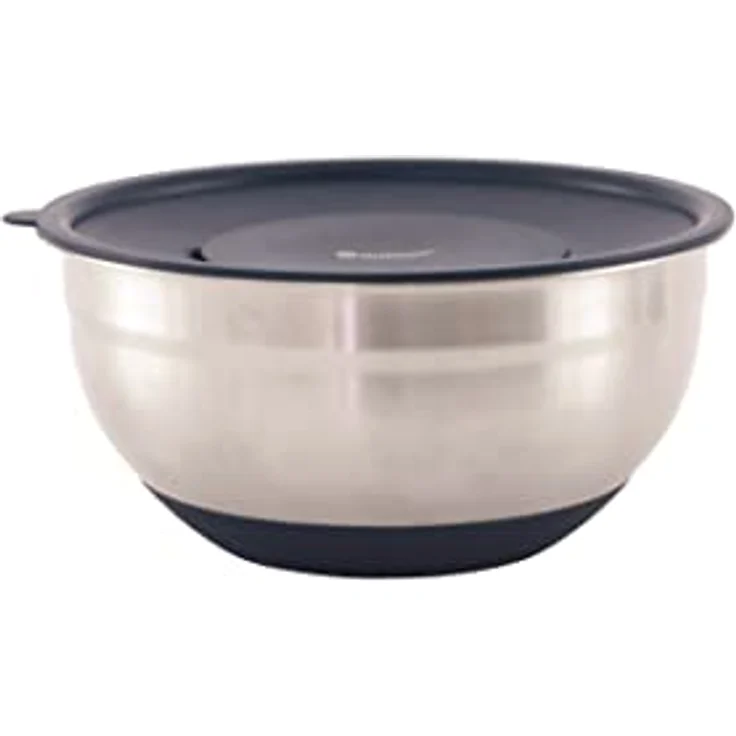 Outwell Chef Schüssel-Set, 3 Rührschüsseln mit Deckeln und Reiben, rutschfeste Silikonböden, Silber – Bild 2