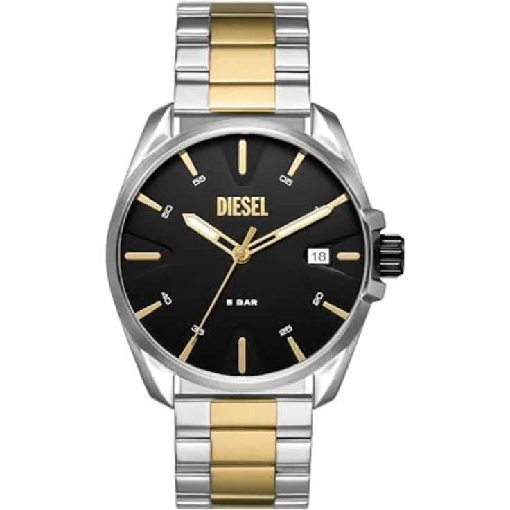Diesel Herrenuhr Ms9 Quarz/3-Zeiger Datum Uhrwerk 44 mm Gehäusegröße mit Edelstahlarmband DZ2196