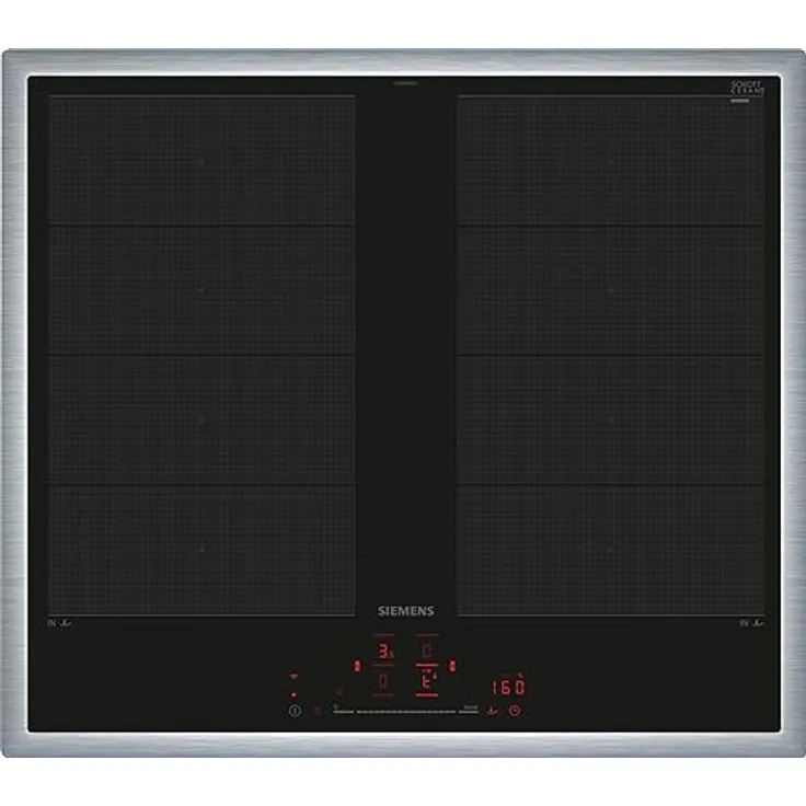Siemens EX645HXC1E iQ700, Smartes Induktionskochfeld, 60 cm, Schwarz, Mit Rahmen aufliegend, varioInduktion, TouchSlider, Bratensensor Pro - Braten ohne Anbrenngefahr