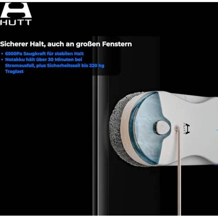 HUTT Fensterputzroboter 10, Innovativer Fenstersauger mit Dual-Mode-Reinigung und präziser Eckenreinigung, schwarz – Bild 7
