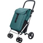 Carlett Einkaufstrolley mit 4 Rädern | Lett470 CLASSIC family | Zusammenklappbarer Einkaufswagen mit großer Tasche 32kg, 64L Einkaufstasche, 10,5L Thermotasche und Rückfach, Grün