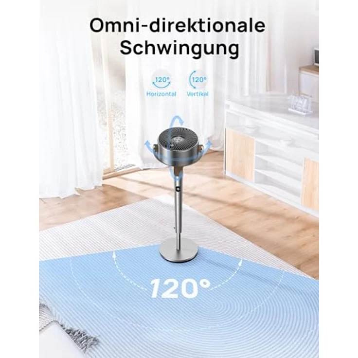 DREO PolyFan, 23 dB leiser Standventilator mit 120°+120° Omni-direktionale Oszillation, 27 m Windentfernung, 1615 m³/h Luftvolumen, 102 cm Höhe, 3 Modi, 8 Geschwindigkeiten – Bild 4