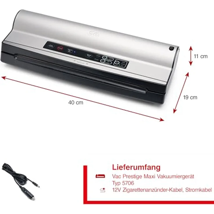 Solis Vac Prestige Maxi, Vakuumiergerät, Silber mit Doppel-Vakuumpumpe und extragrossen Rollenfach – Bild 6