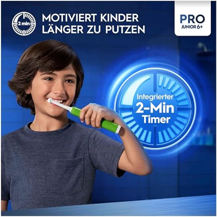 Oral-B, Elektrische Zahnbürste, Pro Junior 6+, wiederaufladbar, besonders weiche Borsten, für Kinder, blau – Bild 3