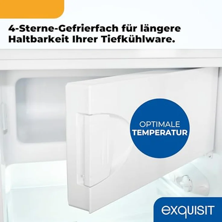 Exquisit KS515-4-051C, Kühlschrank mit Gefrierfach, 107l Nutzinhalt, 4-Sterne-Gefrierqualität, 2 Glasablagen, 37 dB, inoxlook – Bild 7