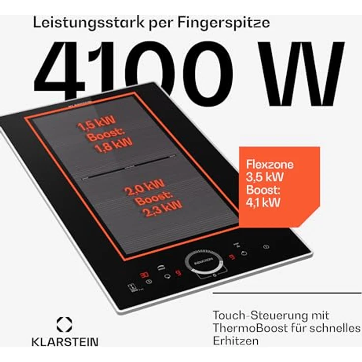 Klarstein Induktionskochfeld 2 Platten, 3500 Watt, Touch-Bedienfeld & Timer, Effizienter Elektro Induktions-Herd – Bild 3