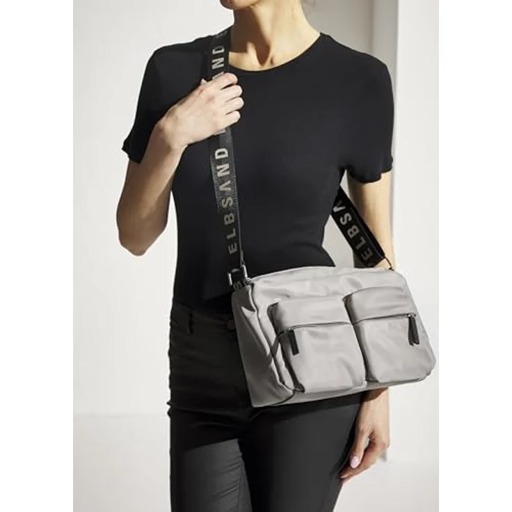 Elbsand Umhängetasche, modische Schultertasche mit verstellbarem Schulterriemen, vegan, schwarz – Bild 2