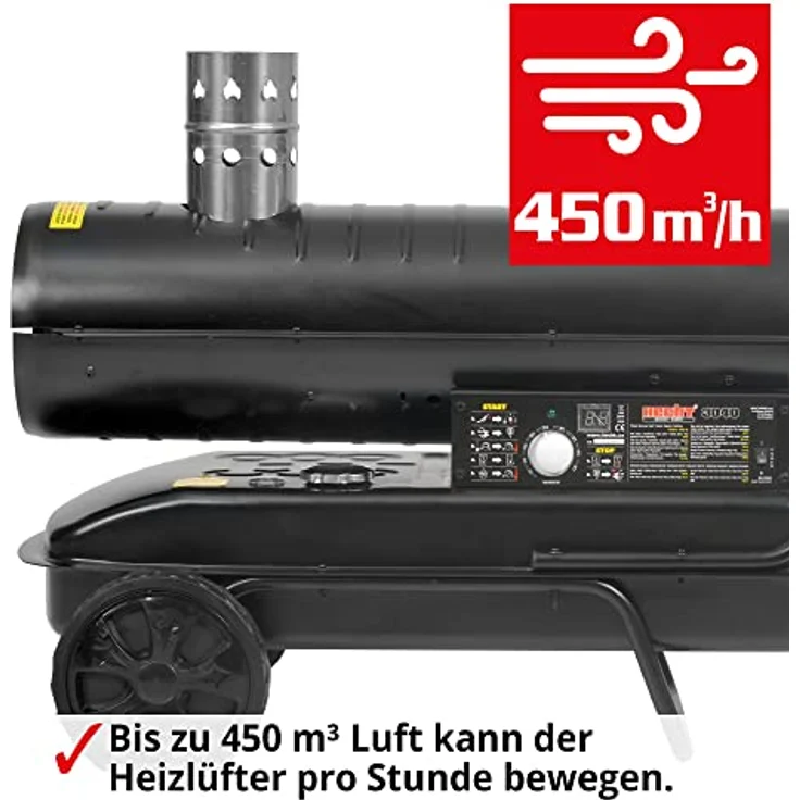 HECHT 3040 Diesel Heizkanone | 18 kW Heizleistung für bis zu 150 m² | Fahrbares Gestell | 1,8 l/h Verbrauch | Robustes Design – Bild 4