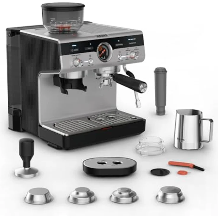 Krups Siebträgermaschine Precision, mit Edelstahl-Mahlwerk, intuitiver Bedienfläche, Pre-Infusion-Einstellungen, Schwarz – Bild 2