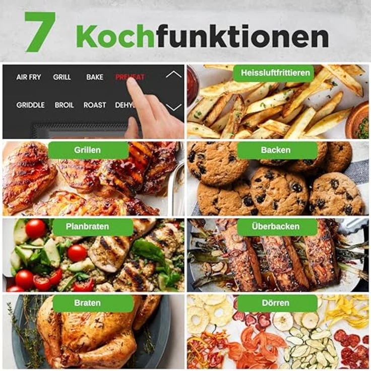 Nutrichef Indoor Smokeless Grill, Smart Grill & Heißluftfritteuse mit 7 Kochfunktionen, 6L Kapazität, Smart-Thermometer, präzise Temperaturkontrolle, abnehmbare Antihaft-Grillplatten – Bild 5
