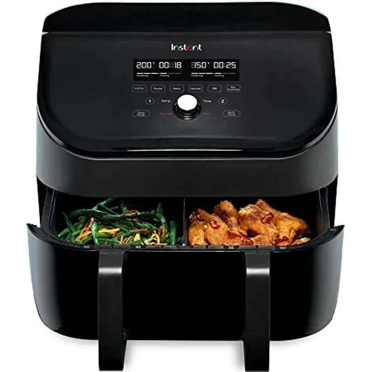 Instant Vortex Plus VersaZone Heißluftfritteuse - 8.5L Digitaler Air Fryer, Schwarz, 8-in-1 Smart Programme - Frittieren, Backen, Braten, Grillen, Dörren, Aufwärmen, XL Kapazität - 1700W