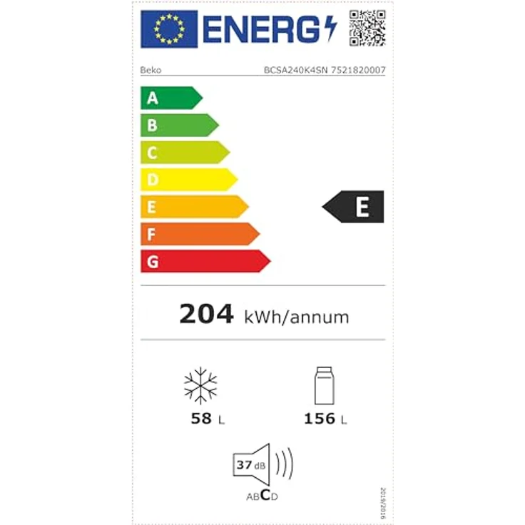 Beko BCSA240K4SN b100 Integrierbare Kühl-/Gefrierkombination, 214 l Nutzinhalt, 156 l Kühlen, 58 l Gefrieren, 145er Nische, Schlepptürtechnik, ProSmart Inverter Kompressor, 37 dB, Einbau-Gerät, Weiß – Bild 3