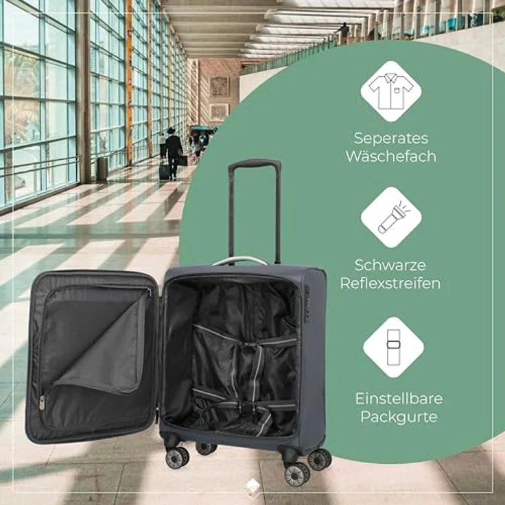 Travelite JETPACK Handgepäck Koffer, kompaktes Weichgepäck mit 4 Rollen, integriertes Zahlenschloss, 55x40x23 cm, 41 l, Anthrazit – Bild 4