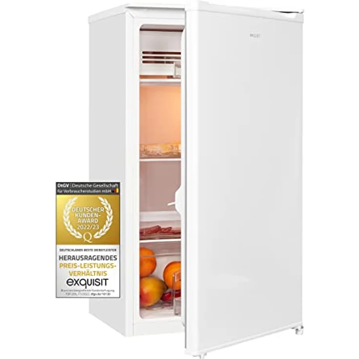 Exquisit Kühlschrank KS116-0-041E weiss | 90 L Volumen | Eisfach | Kühlschrank ohne Gefrierfach freistehend | LED