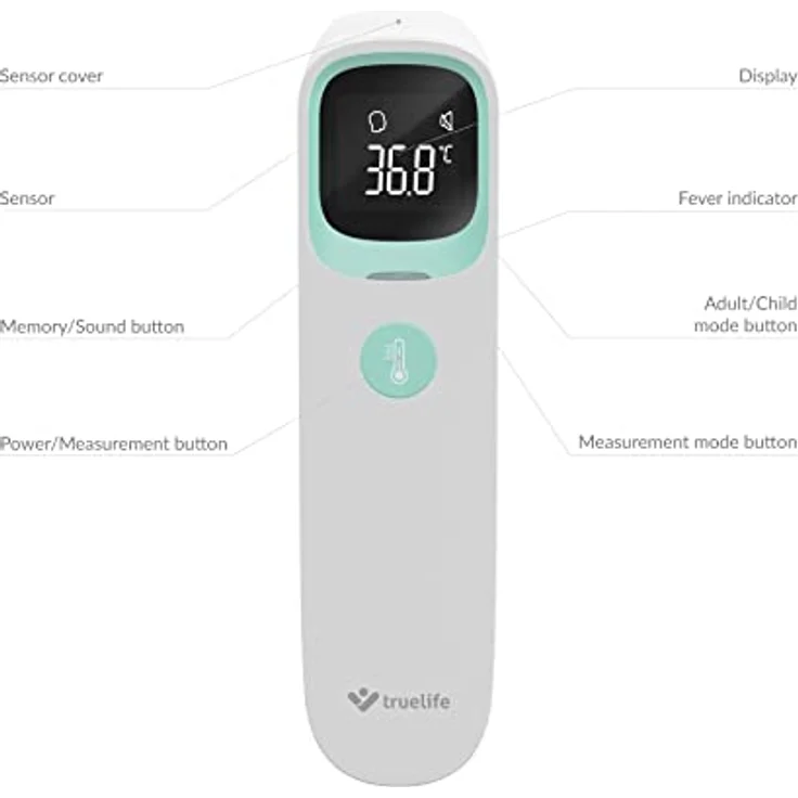 TrueLife Care Q10 BT Fieberthermometer und Ohrthermometer mit Bluetooth und App Berührungsloses Infrarot Kontaktlos Stirnthermometer für Kinder und Erwachsene | CE, RoHS, ISO, SUKL genehmigt – Bild 4