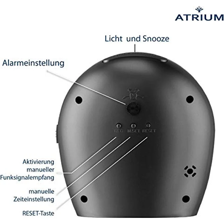 Atrium A620-7 Funkwecker Analog Quarz, lautlos, klassisches Design in matt schwarz, mit Snooze-Funktion und Zifferblattbeleuchtung – Bild 3