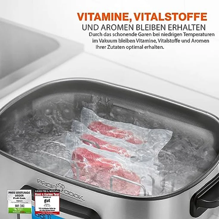 Profi Cook SV-1112 ProfiCook Sous Vide Schongarer Topf und Vakuum für Küche Kochen bei niedrigen Temperaturen, 8,5 l, 520 W, grau-schwarz – Bild 3