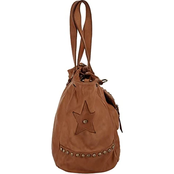 Samantha Look Shopper, echt Leder, Made in Italy, mit Nieten- und Sternenbesatz, braun – Bild 5