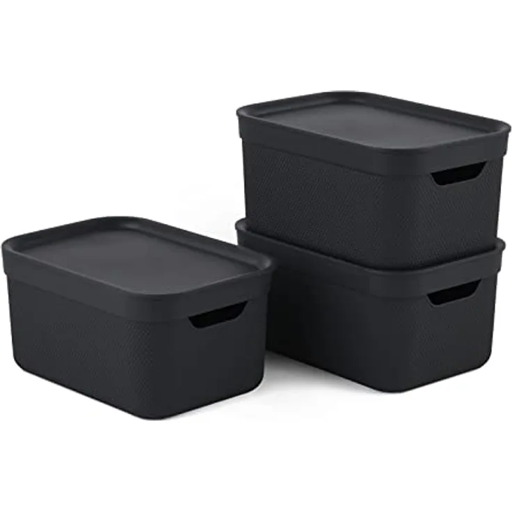 Jive Dekobox 3er-Set Aufbewahrungsbox 5l mit Deckel, Kunststoff (PP recycelt), dunkelgrau, 3x5l (27.8 x 19.5 x 22.4 cm)