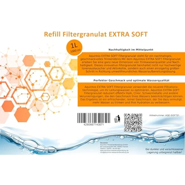 Refill Filtergranulat Ersatz für BWT soft und Aarke Pure Clean + Taste EXTRA SOFT Filtergranulat von Aquintos (1L ESOFT) – Bild 2