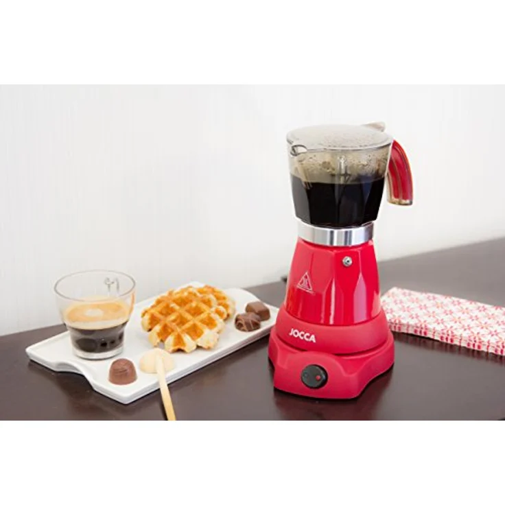 Jocca Espressokocher Italienische kaffeemaschine elektrisch 6 tassen espressomaschine elektrisch Transparent jug with cool touch handle italian coffee maker 5449R Rot – Bild 4