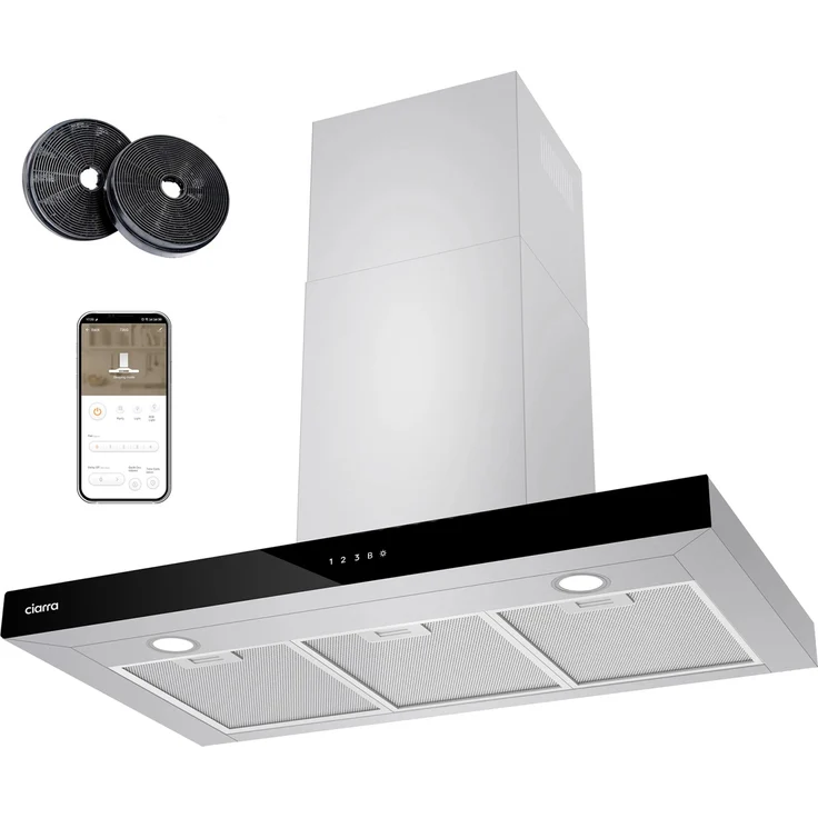CIARRA VMS9102 Dunstabzugshaube A+++ 90 cm, 650 m³/h, WIFI-APP, Touch Control, leiser Betrieb
