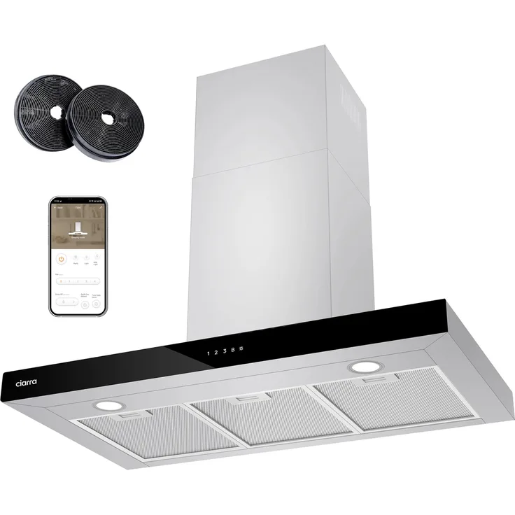 CIARRA VMS9102 Dunstabzugshaube A+++ 90 cm, 650 m³/h, WIFI-APP, Touch Control, leiser Betrieb